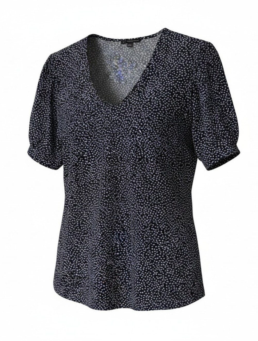 Adrianna Papell Navy V-Neck Dot Print Short Sleeve Top
